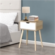 Mid-Century Modern Solid Wood Side Table with 1 Drawer White Storage Cabinet