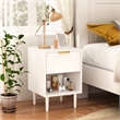 Modern White Solid Wood Nightstand with Gold Handle and Open Shelf