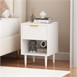 Modern White Solid Wood Nightstand with Gold Handle and Open Shelf