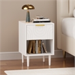 Modern White Solid Wood Nightstand with Gold Handle and Open Shelf