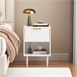 Modern White Solid Wood Nightstand with Gold Handle and Open Shelf