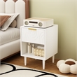 Modern White Solid Wood Nightstand with Gold Handle and Open Shelf