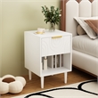 Modern White Solid Wood Nightstand with Gold Handle and Open Shelf