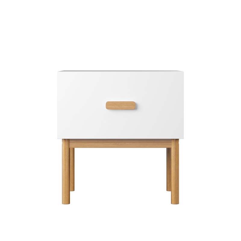Modern White Engineered Wood Nightstand with Drawer and Minimalist Legs