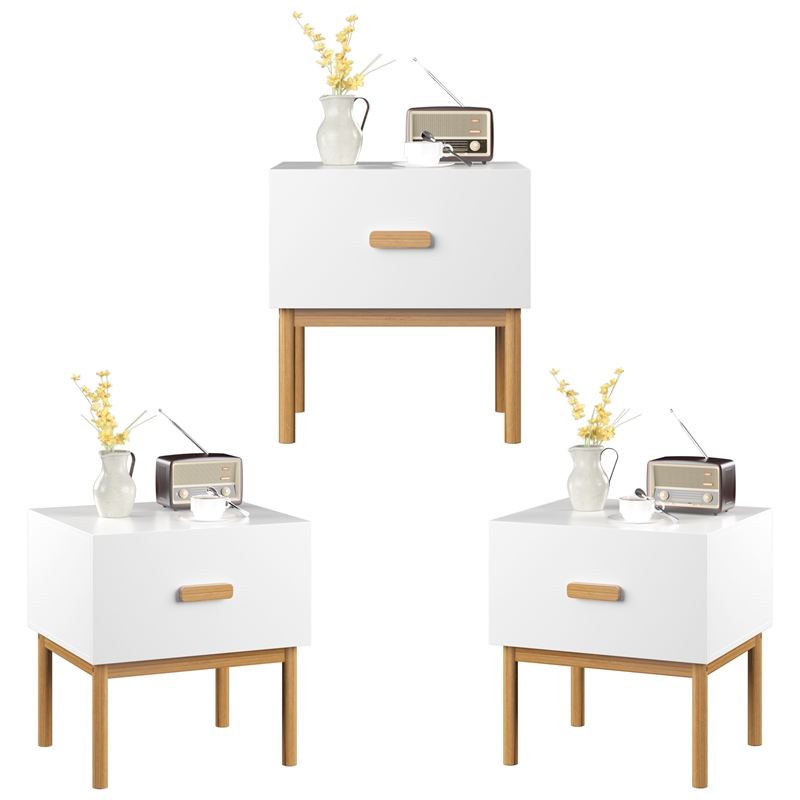 Modern White Engineered Wood Nightstand with Drawer and Minimalist Legs