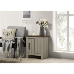 16 Gray Oak Wood End Table with Cabinet Door