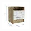 Nightstand Two Drawers White and Light Oak Solid Wood