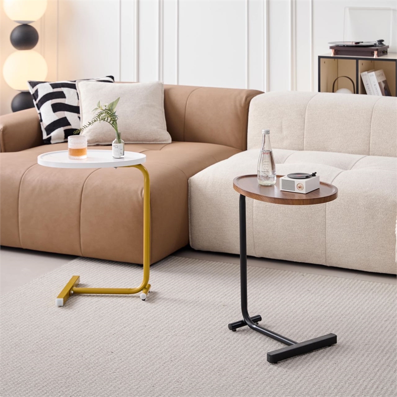 Brown C shaped Metal Side Table for Living Room