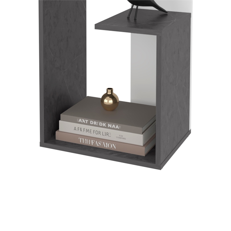 Onix and White Solid Wood Side Table with Open Storage