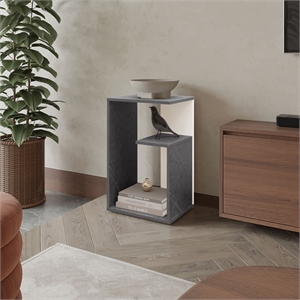 Onix and White Solid Wood Side Table with Open Storage