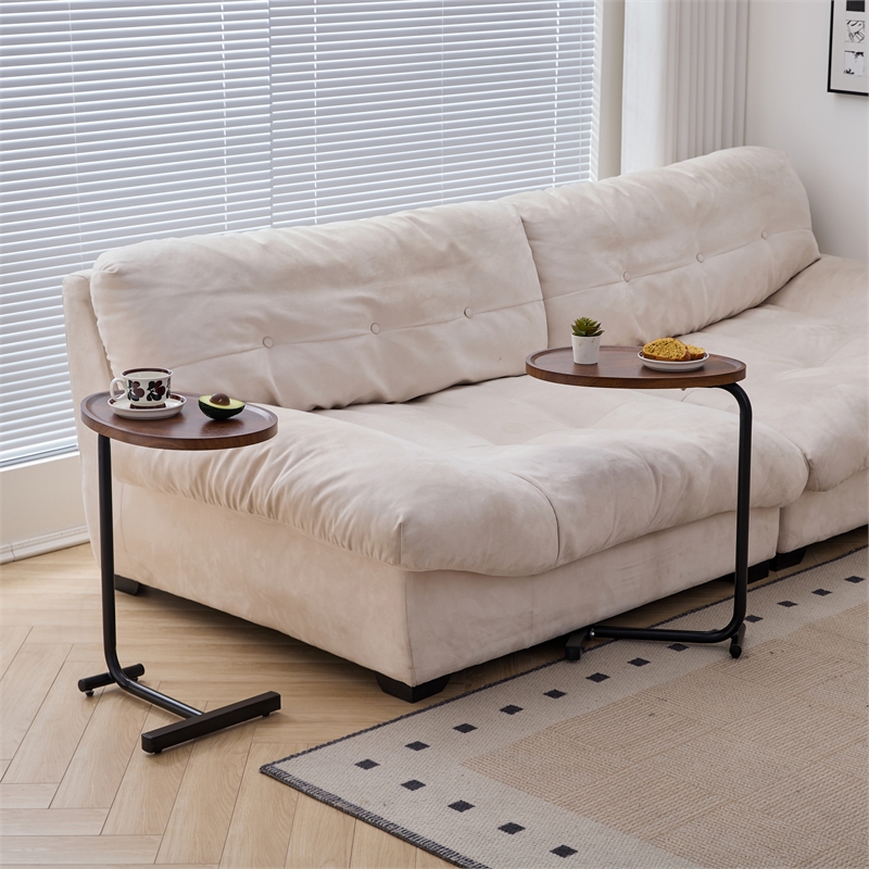 Brown C-shaped Metal Side Table for Living Room & Bedroom 2Piece