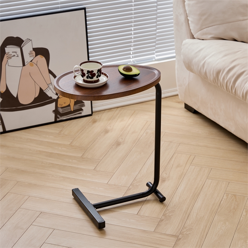 Brown C-shaped Metal Side Table for Living Room & Bedroom 2Piece