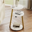 White Gold 3 Tier Round Side Table Solid Wood Nightstand