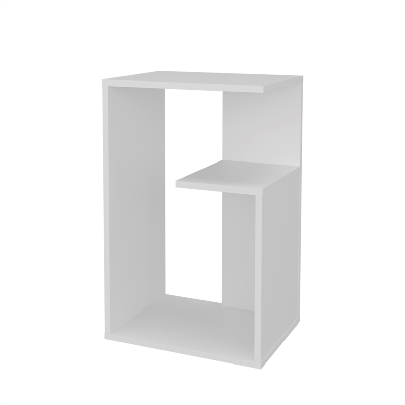 Vega White Side Table with Open Storage in Solid Wood