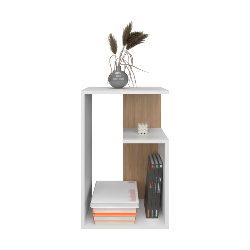 25  White Side Table with 1 Shelf Engineered Wood