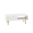 41 Modern White Rattan Coffee Table with Wood Legs and Storage Sliding Door