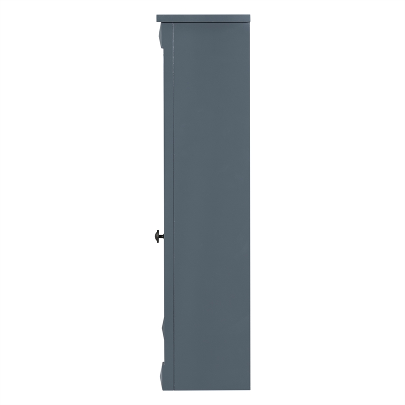 Blue Solid Wood Wall Mounted Bathroom Medicine Cabinet with Mirror and Shelves