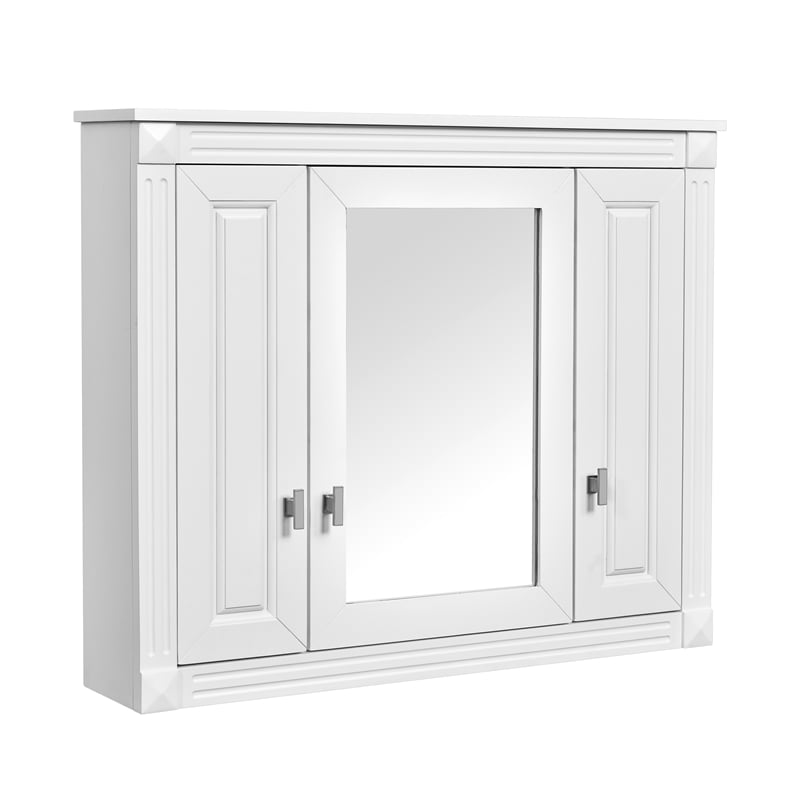 White Solid Wood Wall Mounted Mirror Medicine Cabinet with 4 Shelves