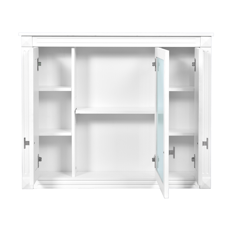 White Solid Wood Wall Mounted Mirror Medicine Cabinet with 4 Shelves