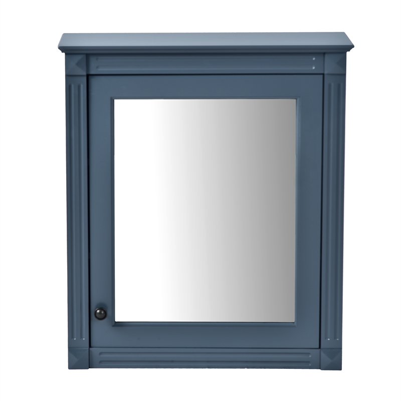Blue Solid Wood Wall Mounted Bathroom Medicine Cabinet with Mirror and Shelf