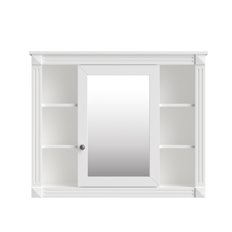 White Solid Wood Wall Mounted Bathroom Medicine Cabinet with Mirror and Shelves