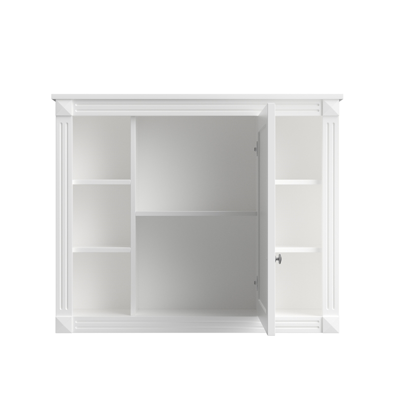 White Solid Wood Wall Mounted Bathroom Medicine Cabinet with Mirror and Shelves