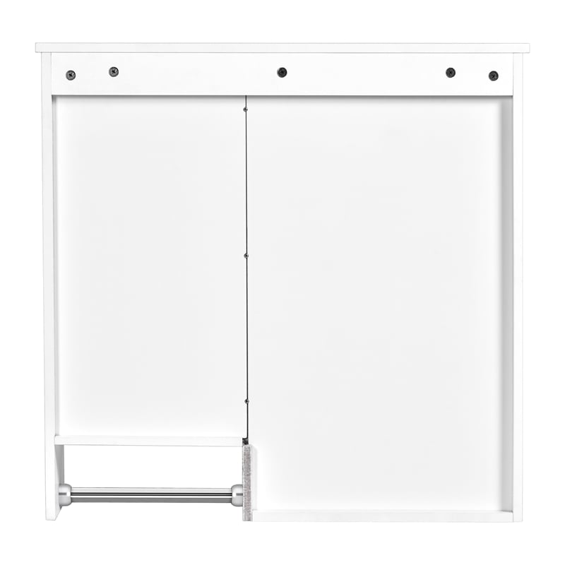 White Solid Wood Wall Mounted Medicine Cabinet with Mirror Doors and Shelves