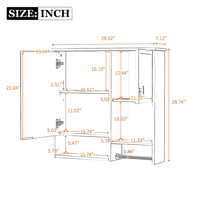 White Solid Wood Wall Mounted Medicine Cabinet with Mirror Doors and Shelves