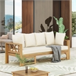 Beige  Wood Outdoor Extendable 3-Seater Sofa Daybed Couch