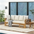 Beige  Wood Outdoor Extendable 3-Seater Sofa Daybed Couch