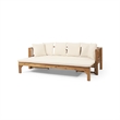 Beige  Wood Outdoor Extendable 3-Seater Sofa Daybed Couch