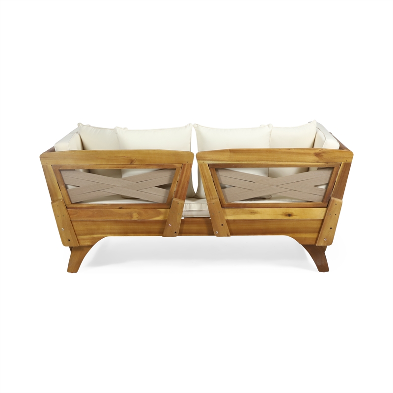 Beige  Wood Expandable Outdoor Daybed with Convertible Cushions