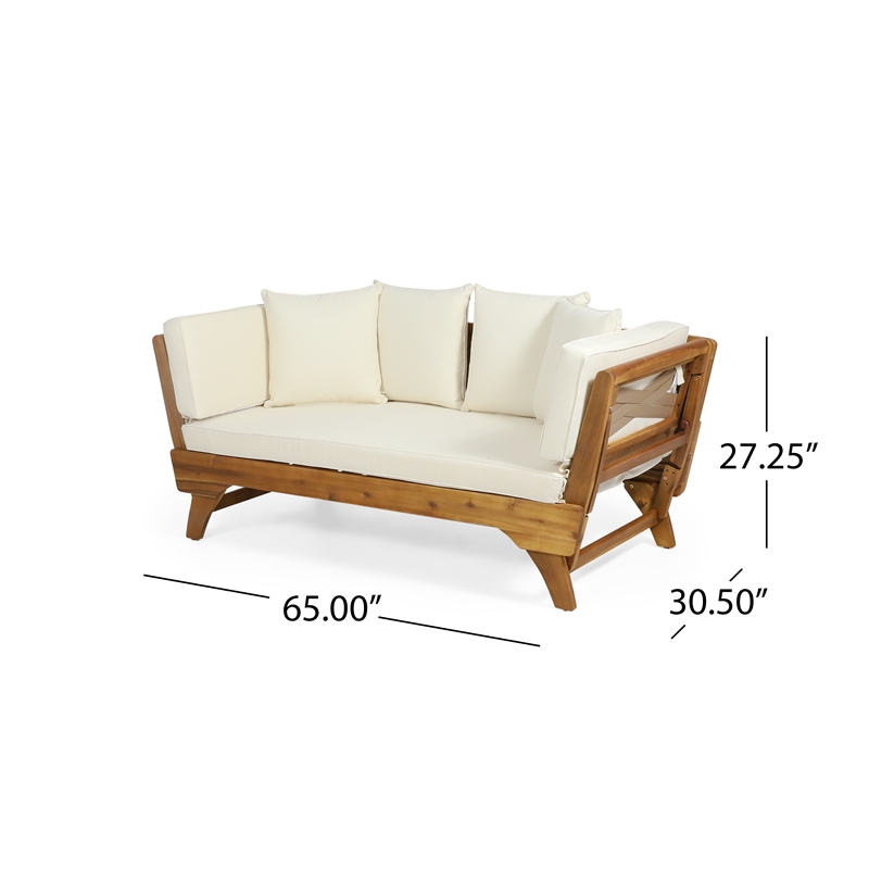 Beige  Wood Expandable Outdoor Daybed with Convertible Cushions