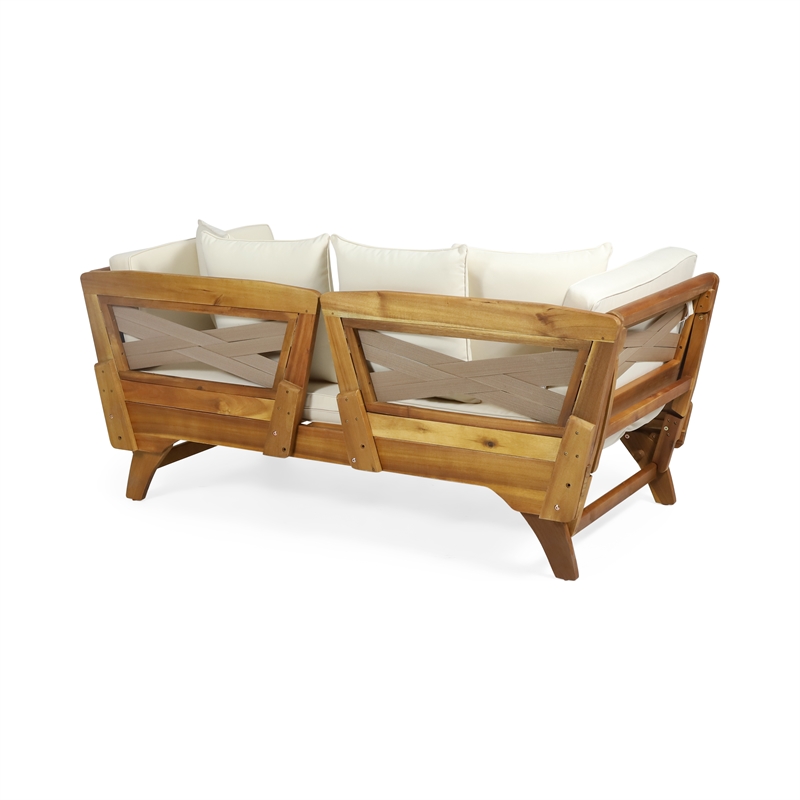 Beige  Wood Expandable Outdoor Daybed with Convertible Cushions