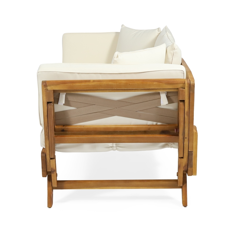 Beige  Wood Expandable Outdoor Daybed with Convertible Cushions