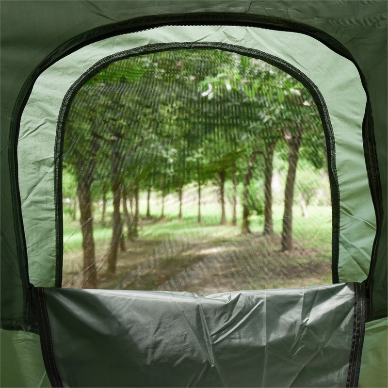 Outsunny Green Nylon Folding Camping Cot with Air Mattress & Tent
