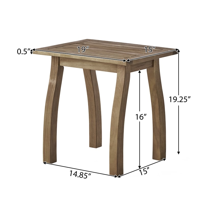 Natural Wood Weather-Resistant Rectangular Outdoor Accent Side Table for Patio
