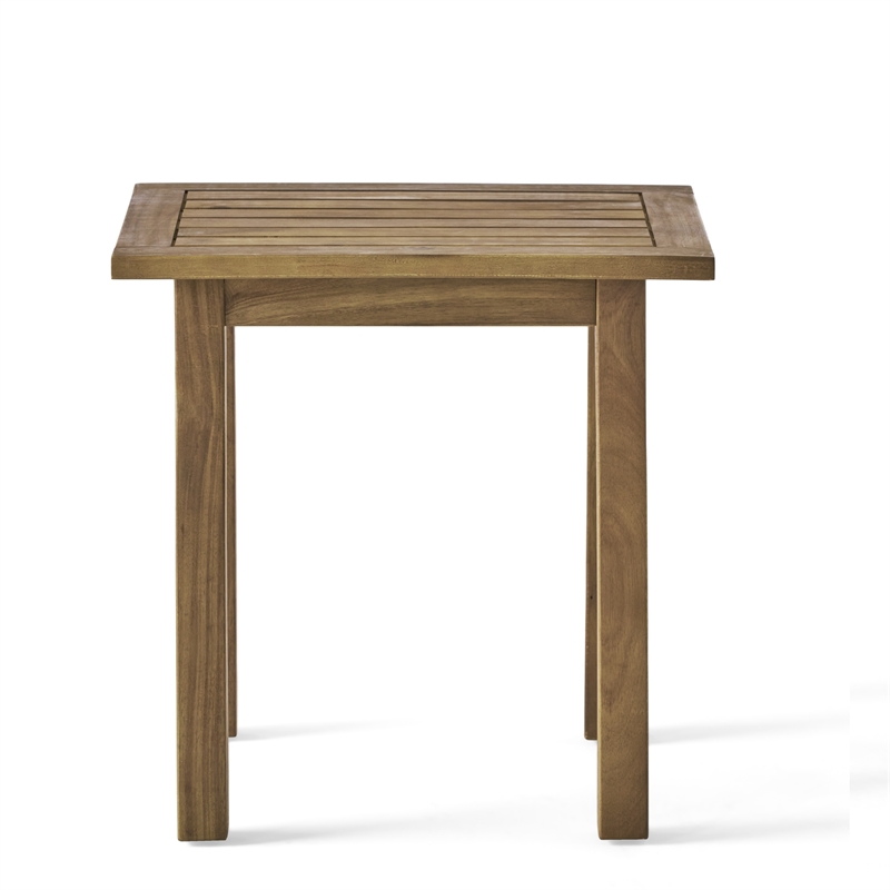 Natural Wood Weather-Resistant Rectangular Outdoor Accent Side Table for Patio