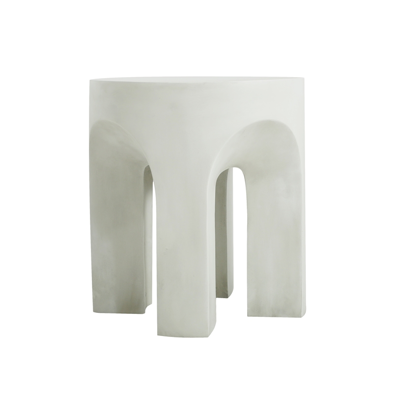 White Concrete Outdoor Round Side Table Accent End Table