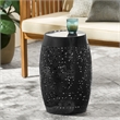 Black Lace Cut Iron Barrel Side Table Iron Outdoor Accent End Table