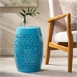 Blue Iron Lace Cut Barrel Accent Table for  Outdoor Use