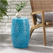 Blue Iron Lace Cut Barrel Accent Table for  Outdoor Use
