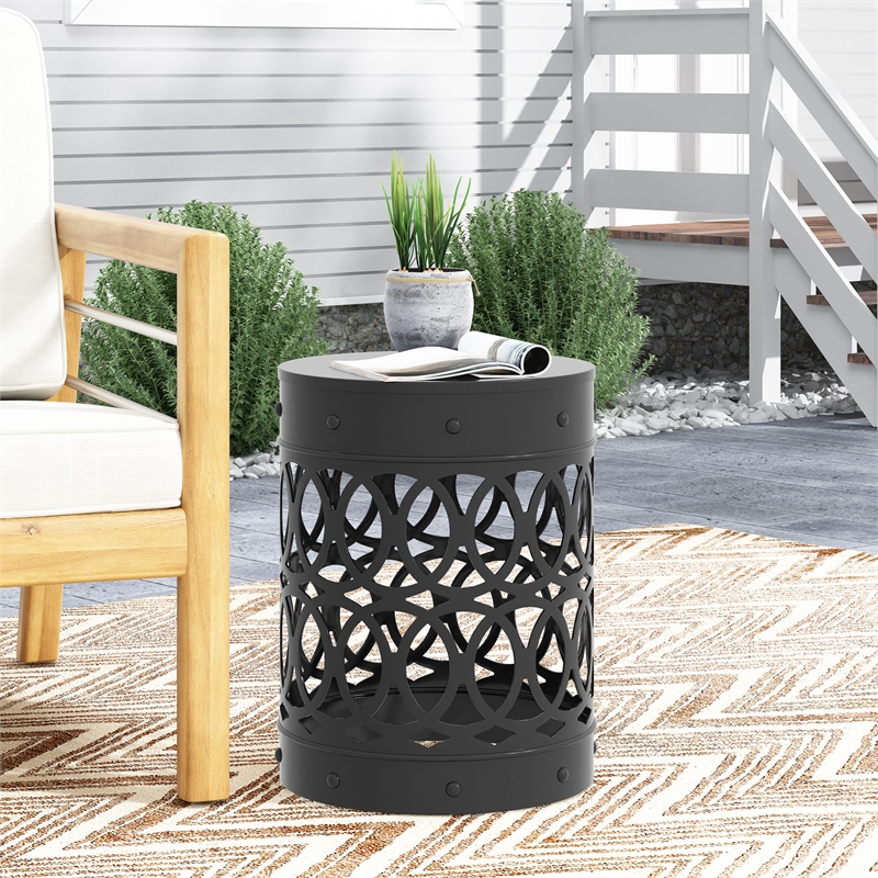 Outdoor Large End Table Black Color with Durable Iron Material Construction