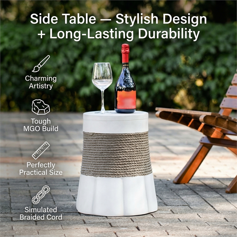 Retro Woven Rope Side Table  ceramic with Brown color