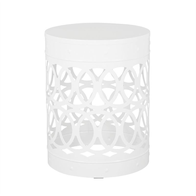 Outdoor Set of 2 End Tables  White Finish with Sturdy Iron Construction