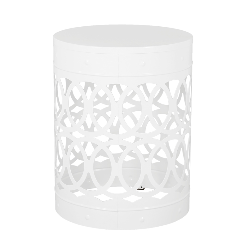 Outdoor Set of 2 End Tables  White Finish with Sturdy Iron Construction