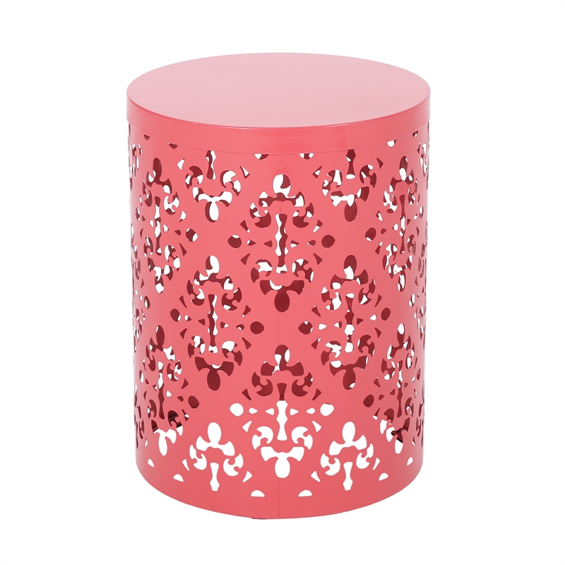 Large Outdoor End Table Pink Finish with Durable Iron Construction