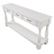 63 White Pine Wood Console Table with 3 Drawers and Bottom Shelf