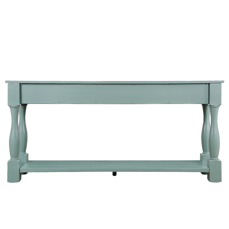 Blue 63 Pine Wood Console Table with 3 Drawers and Shelf for Entryway Sofa