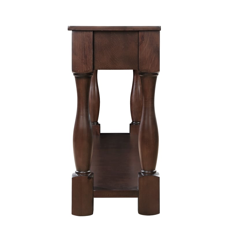 Light Espresso 63 Pine Wood Console Table with 3 Drawers and Shelf for Entryway